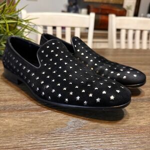ALDO Mens Black Suede Star Perforated Slip On Loafers Size 8‎ Dress Shoes